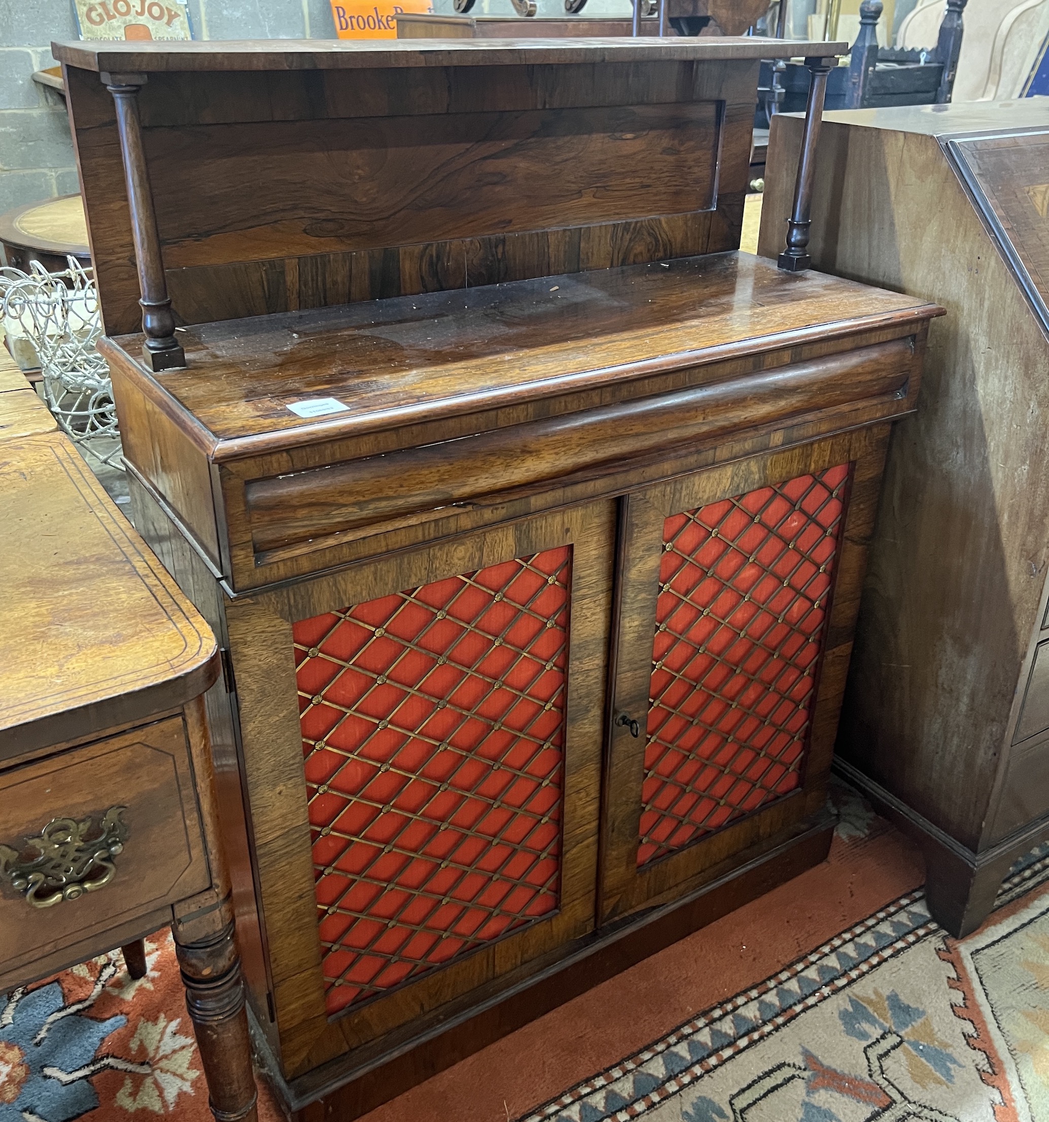 A small Regency rosewood chiffonier, width 83cm, depth 34cm, height 107cm